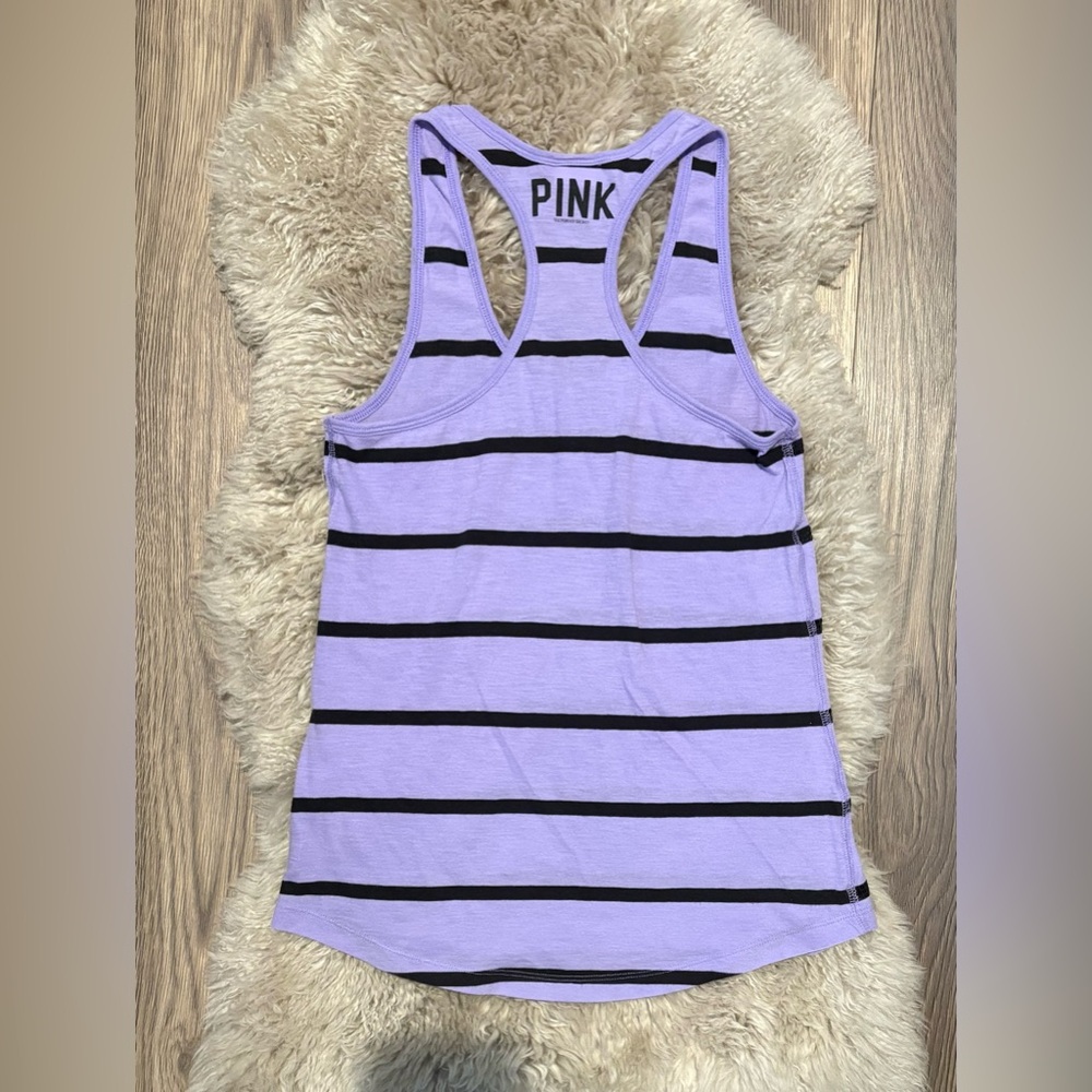 PINK Victoria's Secret Lavender & Black Striped Racerback Tank Top